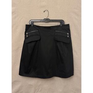 Zoe D. Black Utility Mini Skirt Size 12 Zipper Pocket Pleated Cotton Stretch